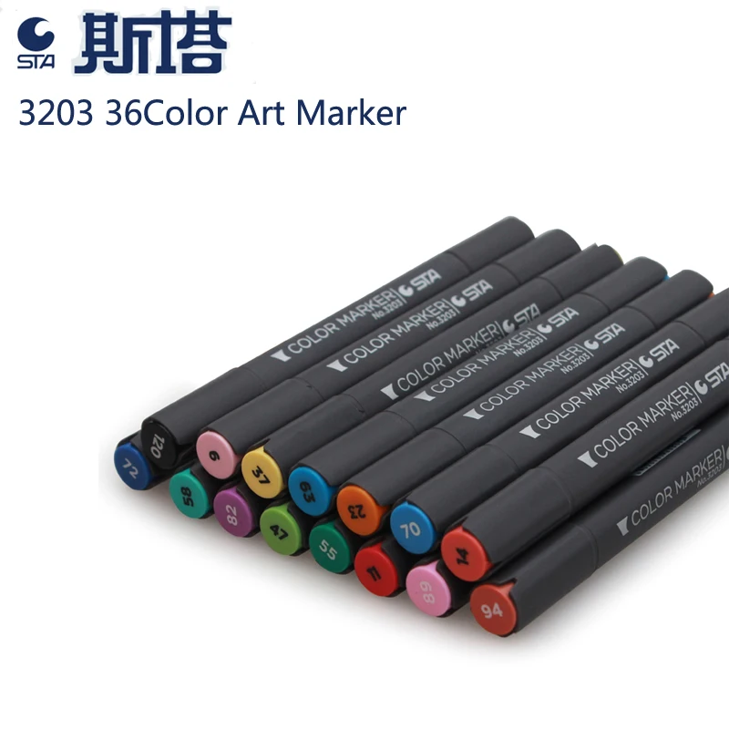 

STA3203 36Color Art Marker Set-Dual Tips Alcohol Based Ink Markers Pen for Beginner School Office Drawing Sketch Supplies