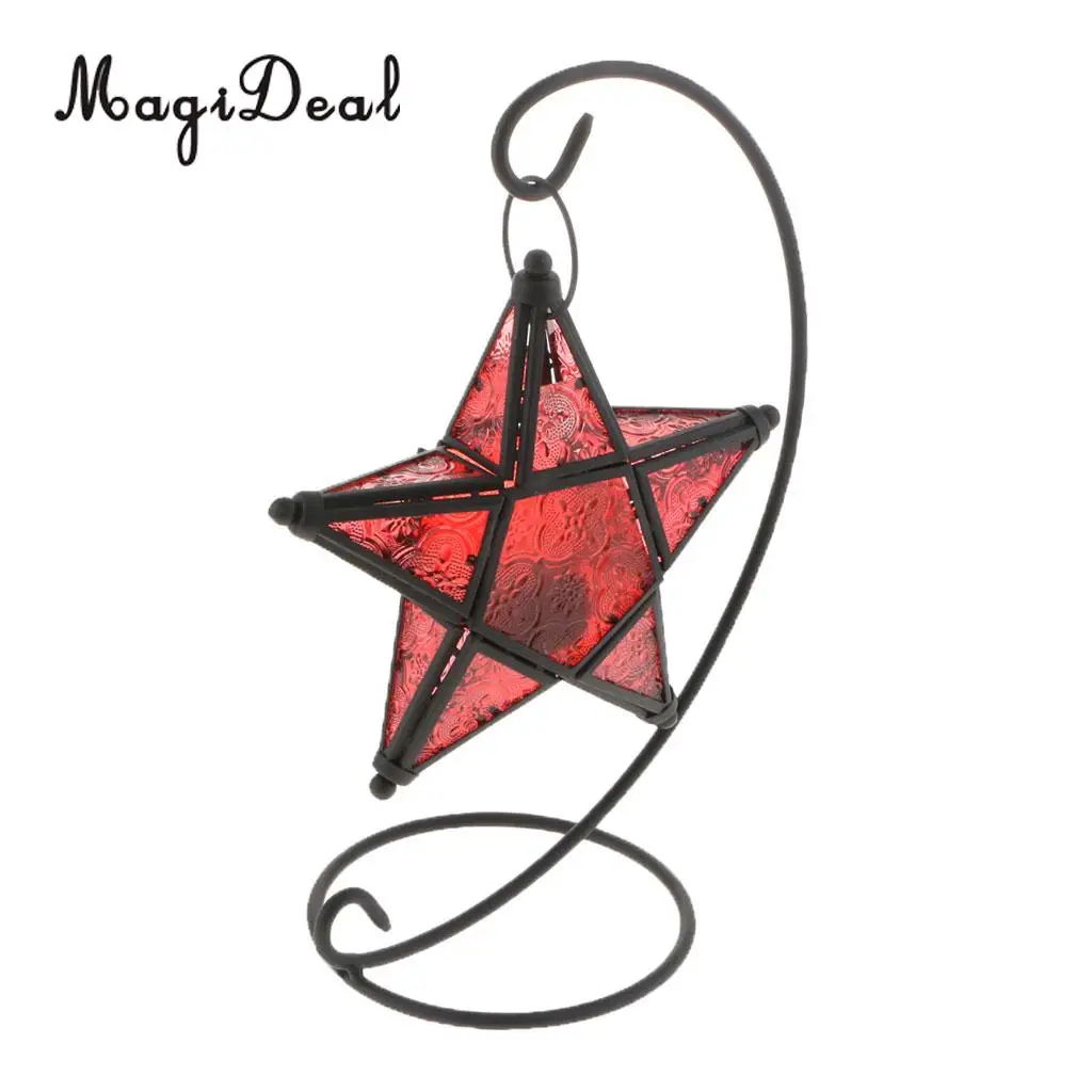 MagiDeal MOROCCAN CANDLE HOLDER MOROCCO STYLE HANGING STAR TEA LIGHT GLASS LANTERN LAMPSHADE - HOME BAR PUB CAFE