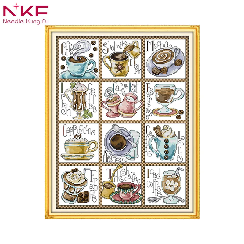 

December coffee home decor chinese counted printed canvas cross stitch pattern diy kits DMC14ct 11ct embroidery needlework sets