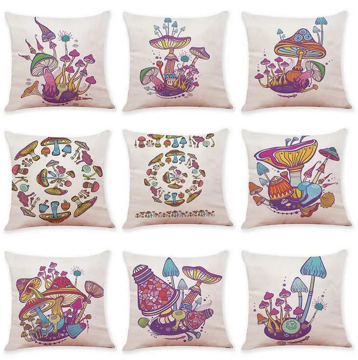 

Colorful 18" Pattern Cushion Cover PillowCase Cotton Linen mushroom Home Decor