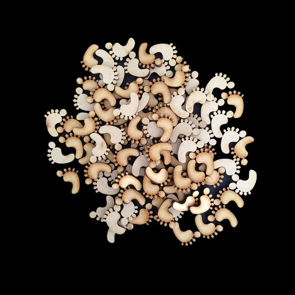 

100pcs Blank Hollow Wooden Footprint Embellishments Pine Chips Crafts Wedding Decoration Gift Box Manual Accessories