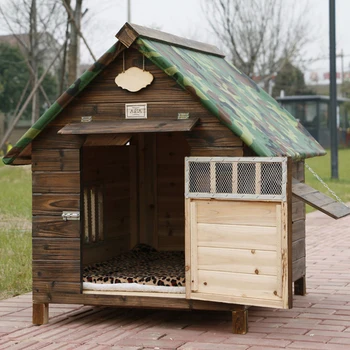 

Big Outdoor Dog Cage Rainproof Carbonized Wooden Dog House Bed for Small Medium Large Dogs Kennel Outdoor Cat House Puppy Tents