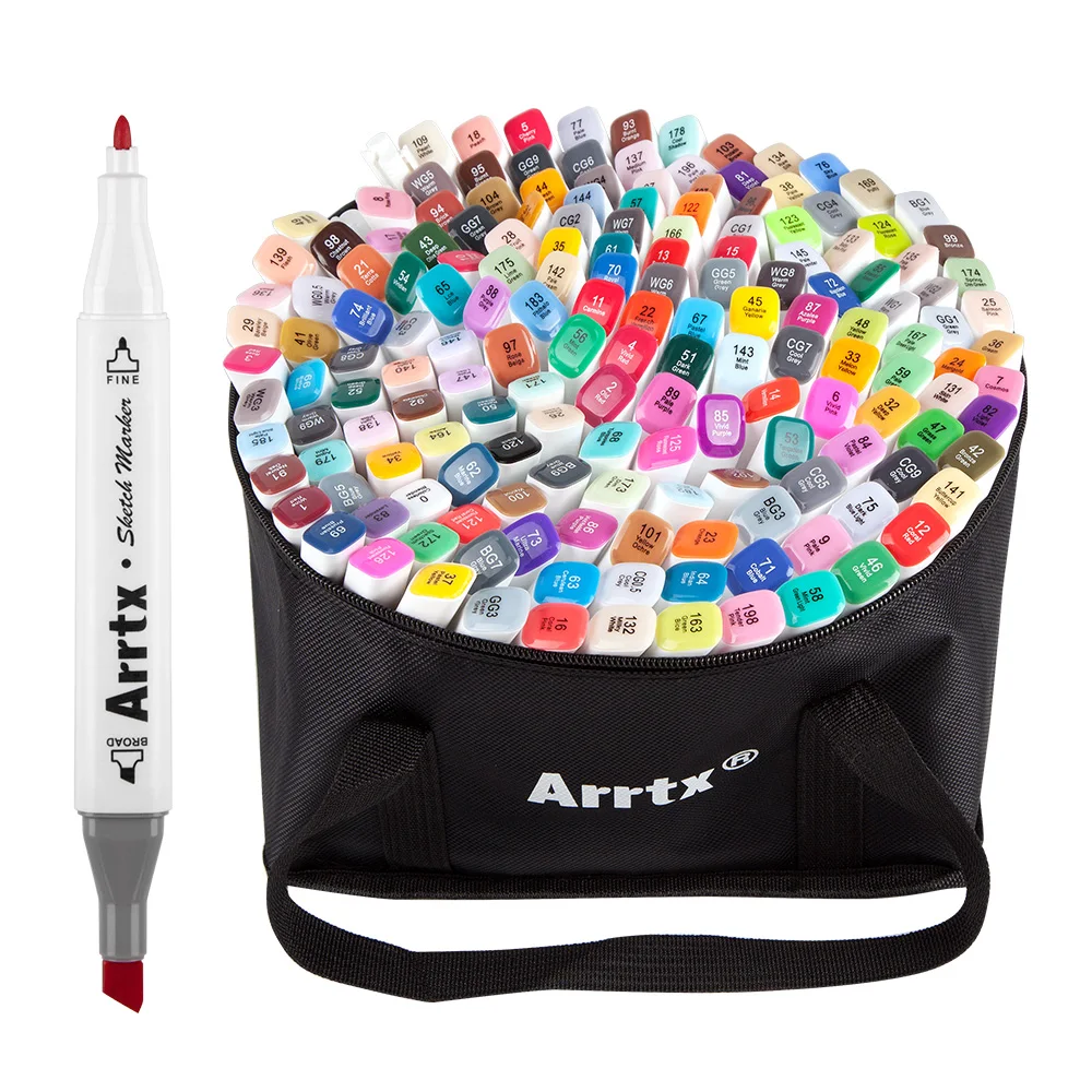 Arrtx, двойной наконечник, 168 цветов, маркер, набор, спиртовое искусство, эскизная ручка, маркер для рисования, рисование, дизайн, цвет ing, подсветка с сумкой