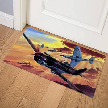 

Oil painting Second World War Doormat 46*76cm PVC Leather Floor Mats kitchen Bathroom Decor Fighter Waterproof Non-slip Mat Rugs