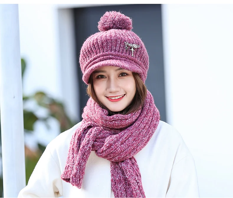 Kangemo зима для женщин утепленная одежда кепки шарф мода открытый термальность Женский Twinset толстые Шерстяная трикотажная шапочка Twinset