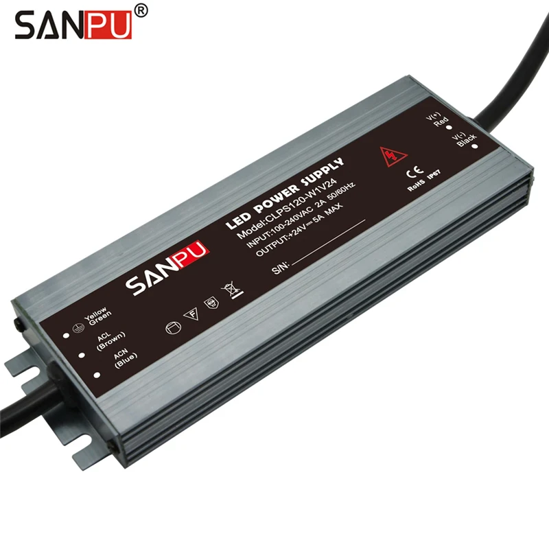 Sanpu LED адаптер питания 24 в 120 Вт 5A водонепроницаемый IP67 постоянное напряжение переменного тока в постоянный 24 вольт легкий трансформатор тонкий светодиодный драйвер 24 В постоянного тока - Цвет: with SANPU Logo