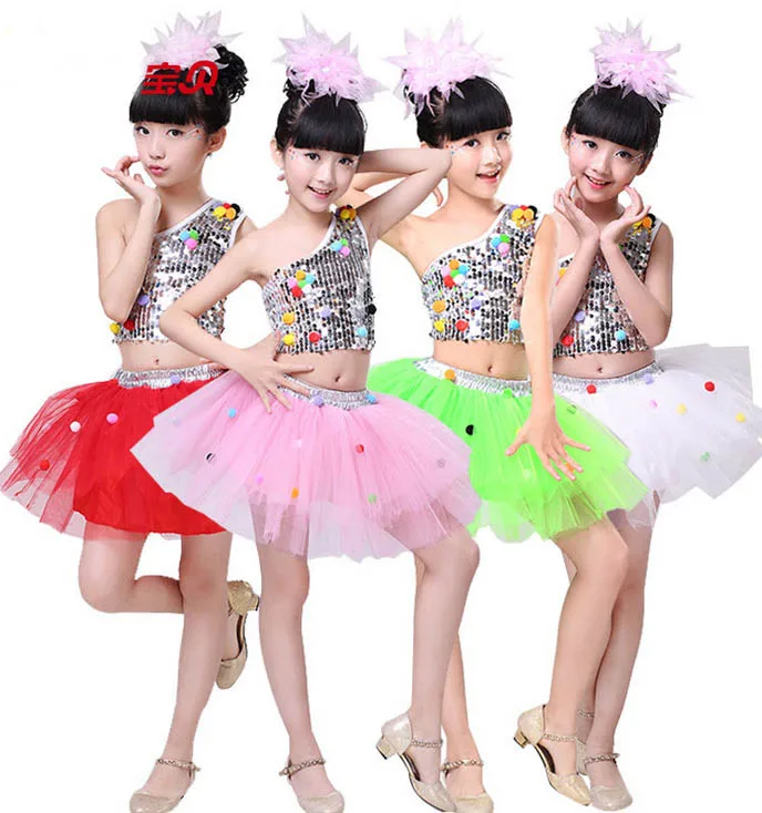 Kids Sequin Ballroom Modern Jazz Hip Hop Dance Competition Costume Set