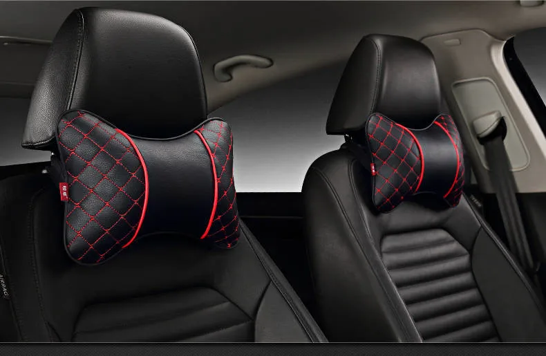 Абсолютно новые полностью из искусственной кожи автомобильные подушки для шеи удобные универсальные 2 шт. подголовник подходит для большинства автомобилей заполняет волокно