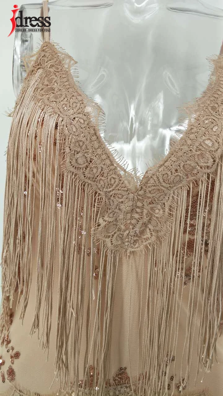 IDress Luxury Sexy Women Summer Sequin Dress 2018 Casual Sleeveless Tassel V Neck Club Party Dresses Gown Woman Bodycon Vestidos (3)