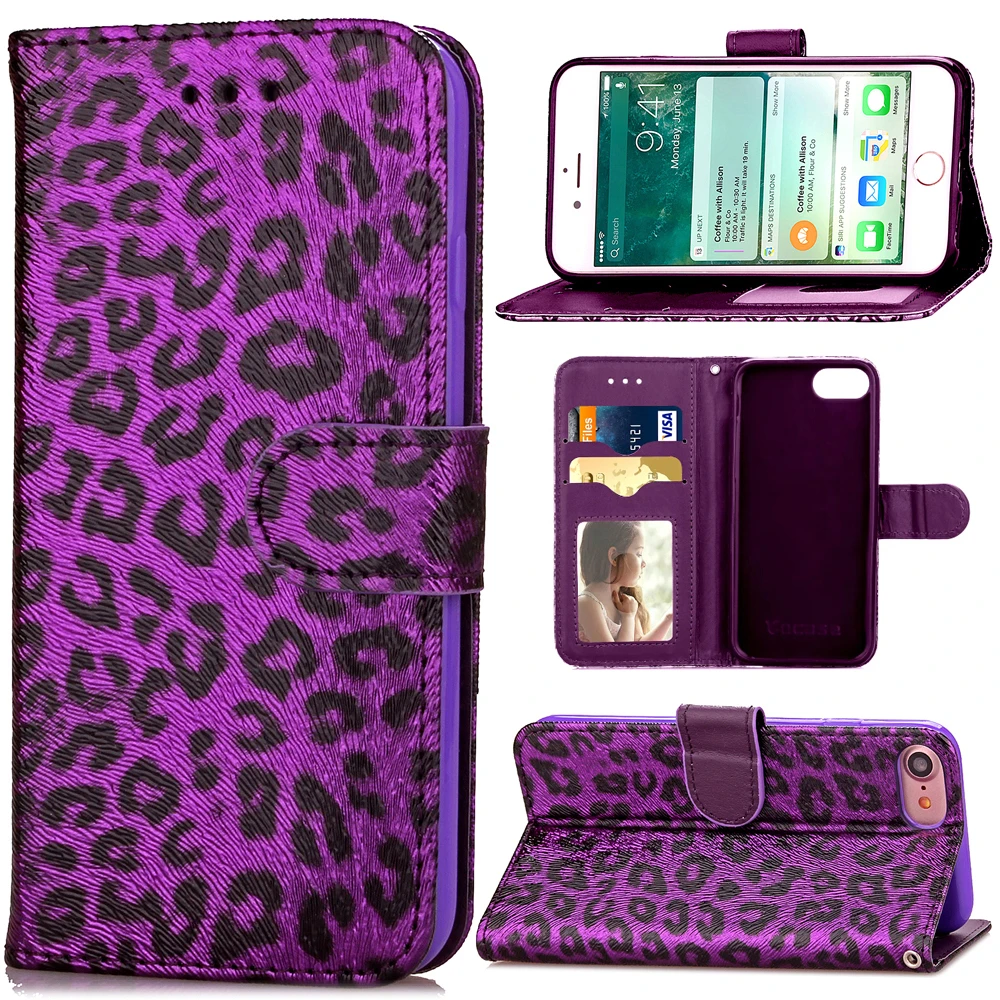 

For Iphone 7 Plus Leather Case Leopard Print Card Money Luxury Smart Handbag Soft Flip Cover Full Protector Lady New Sexy Women