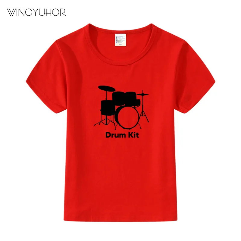 Летние Новая модная детская одежда детская футболка джазовая барабанная установка комплект рок из хлопка для мальчиков, футболки с коротким рукавом Топ для маленьких девочек - Цвет: Red
