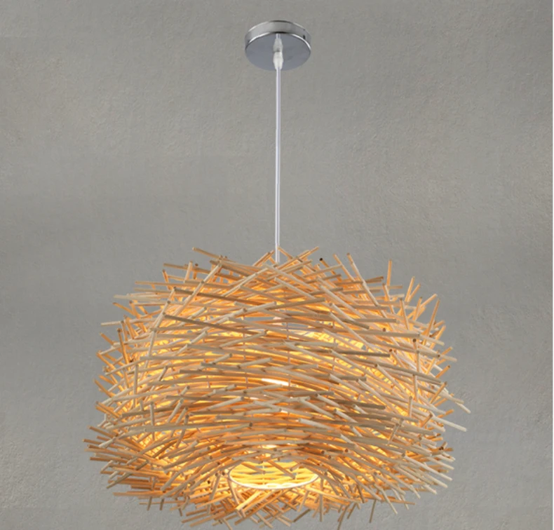  Nordic Creative Wood Pendant Light 220v E27 handmade suspension light bird nest shape hanging Lamp  - 32562126833