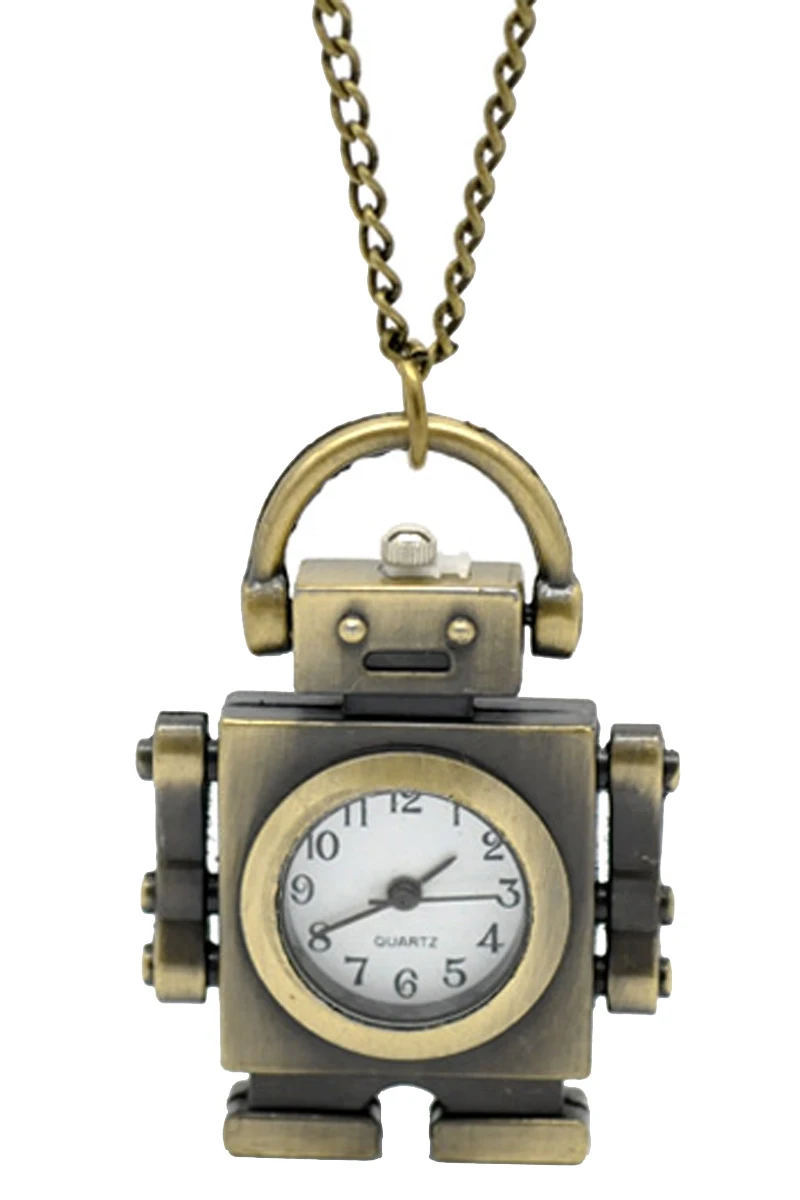 Креативное бронзовое ожерелье-цепочка с изображением робота карманные часы тон для женщин и мужчин кварцевые часы для женщин и мужчин s