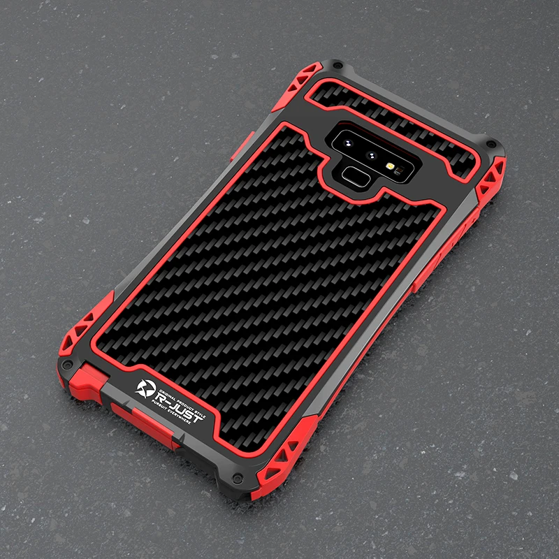 

R-Just Metal Case For Galaxy S9 Water-resistant Case For Galaxy S10 S9 S8 Plus Note 9 8 Aluminum Shockproof Carbon fiber Case