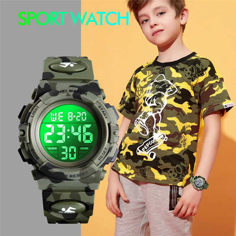 

SKMEI Fashion Children's Watch 5Bar Waterproof Sport Colorful LED Digital Wristwatch Military Camouflage Kids Watches Boy Girl
