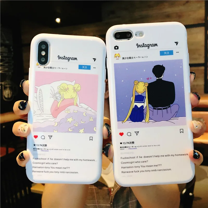 Cute Japen Cartoon Newest Ins popular anime Sailor Moon Soft case for iphone 6 6S 7 8 plus X lovely sweetheart cover for iphone7