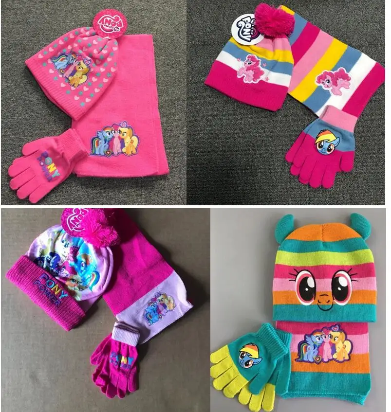 

1set cartoon cute horse knit beanie hat children Christmas winter knitted scarf gloves hat set party kids gifts 2-8Y