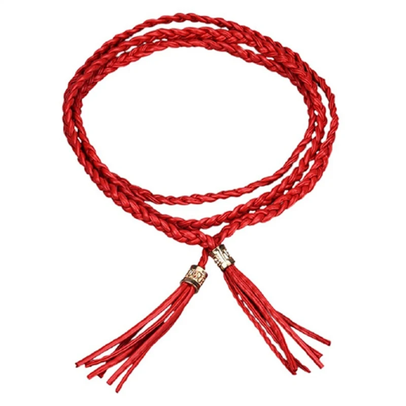 Bohemia Faux Leather Tassel Fashion Ladies Braided Belt Self Tie Waist