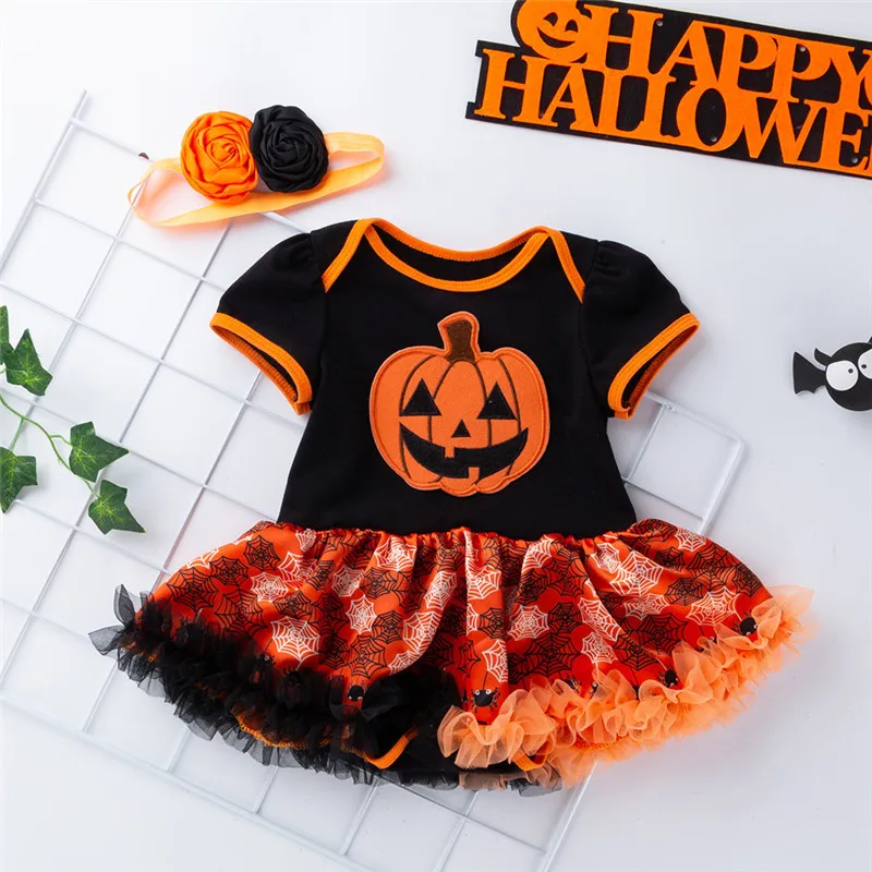 

body for newborns Halloween rompers short sleeve Pumpkin Bow Party Dress Clothes baby summer jumpsuit clothes for little girls