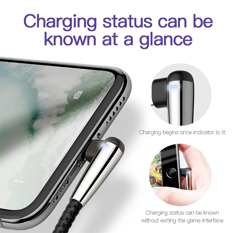 Baseus الإضاءة كابل يو اس بي ل فون XS ماكس XR X 8 7 6 6 S SE 5 سريع شحن شاحن سلك الحبل 90 درجة بيانات الهاتف المحمول كابل