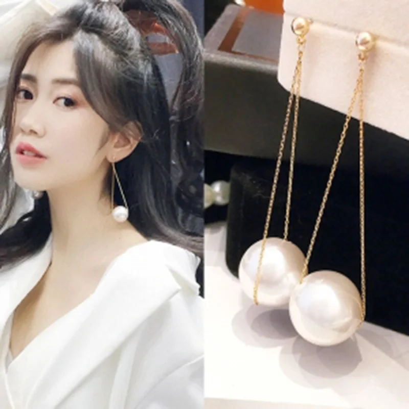 

Women's Fashion New Metal Chain Beaded Imitation Pearl Simple Wild Sweet Romantic Long Earrings Wedding Accessories Gift