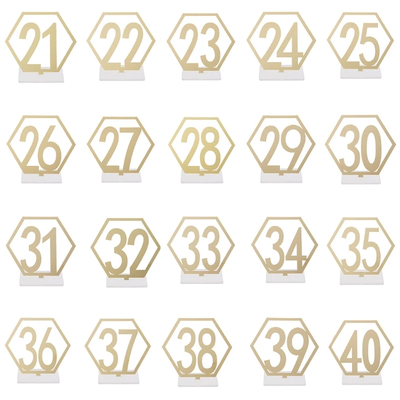 

20pcs 21-40 Hexagon Table Number Wedding Engagement Party Acrylic Sign Stand Reception Centerpiece