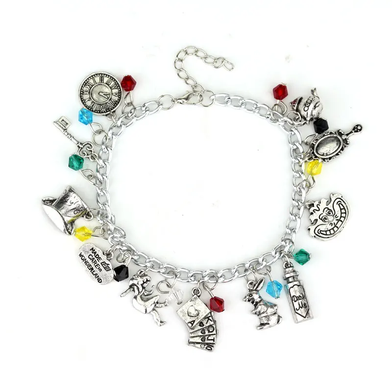 

Free Shipping Alice In Wonderland Charm Bracelet Drink Me Alice Hat Brand Jewelry Gift For Fashionable Women Movie Jewelry