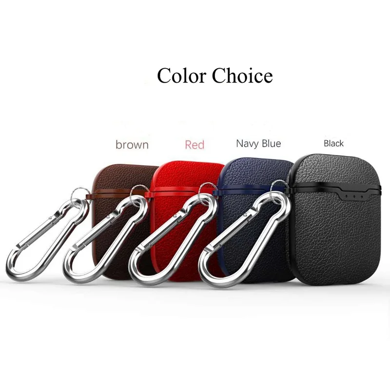 For Airpods Earphone Case Litchi Leather Pattern Soft TPU Bluetooth Wireless Earphone Case For Airpods 2 Wireless Charging Box