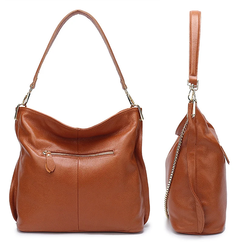 الجلود دلو حقيبة المرأة حقائب حقائب كتف الإناث جلد طبيعي مستحضرات تجميل السيدات رسول كبيرة سلسلة أعلى-حقائب بيد