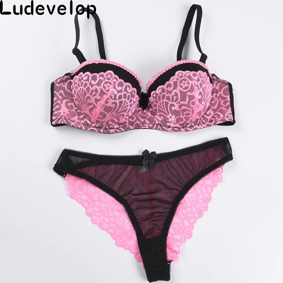 Hot Elegant luxury and romantic bra set for women 1/2 trace + lace push up sexy underwear sets 5 color bra and panty set lace bra and panty sets