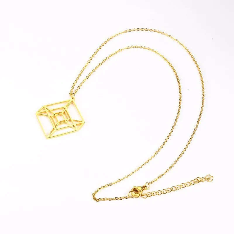 Ожерелье RIR из нержавеющей стали с золотым полым гиперкубом, креативный дизайн, геометрическая форма, математическое ювелирное ожерелье, подарки