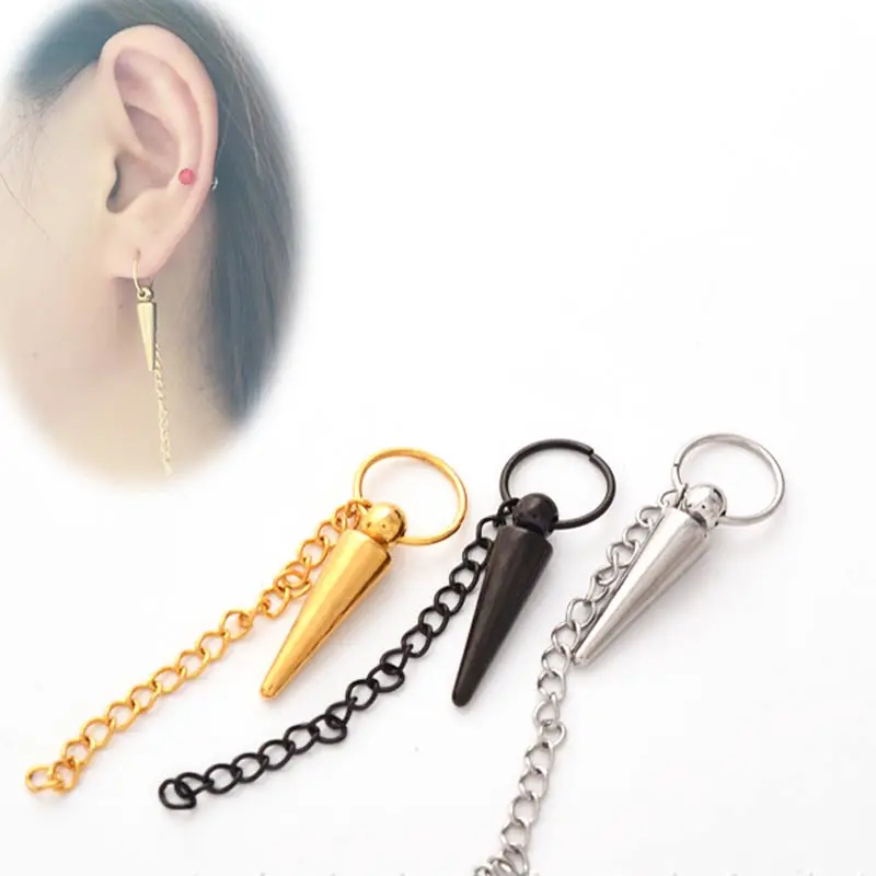 1 Piece Punk Stainless Steel Hoop Earring Spike Chain Tassels Body