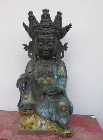

S05839 15"Tibet graceful Bronze Copper Cloisonne Being Seated kwan yin Quan yin statue
