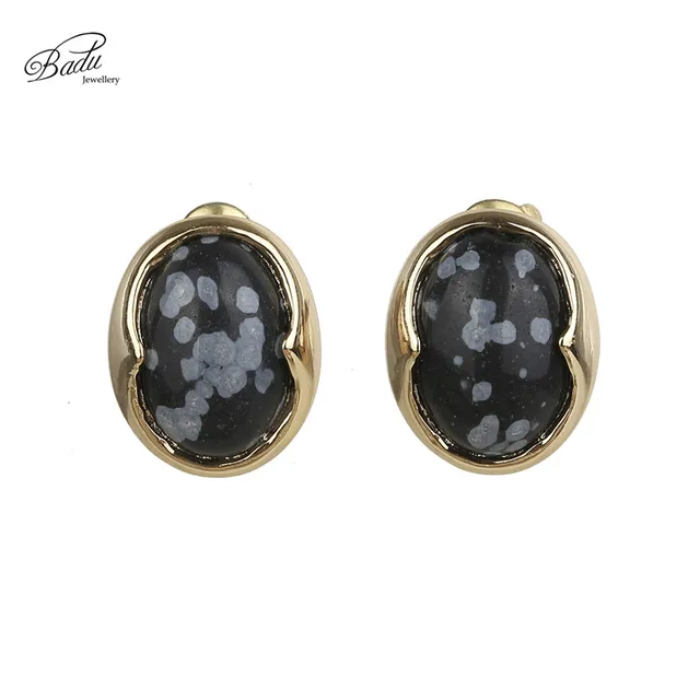 Badu Handmade Oval Natural Stone Stud Earrings Cute Simple Badu Handmade Oval Natural Stone Stud Earrings Cute Simple Opal Ear Accessory For Wedding Casual
