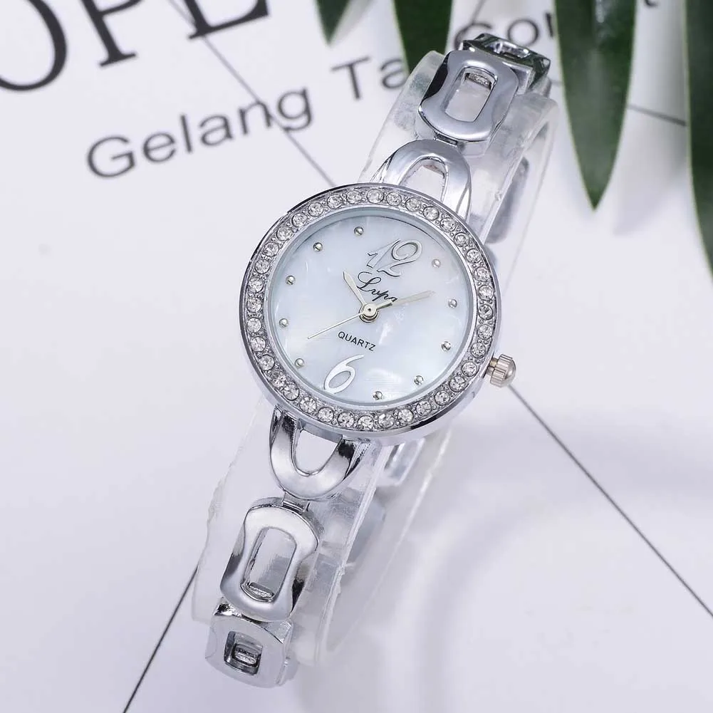 

Women Bracelet Watch Round Crystal Dial Quartz Watches Hollow Alloy Strap Wristwatch LL@17