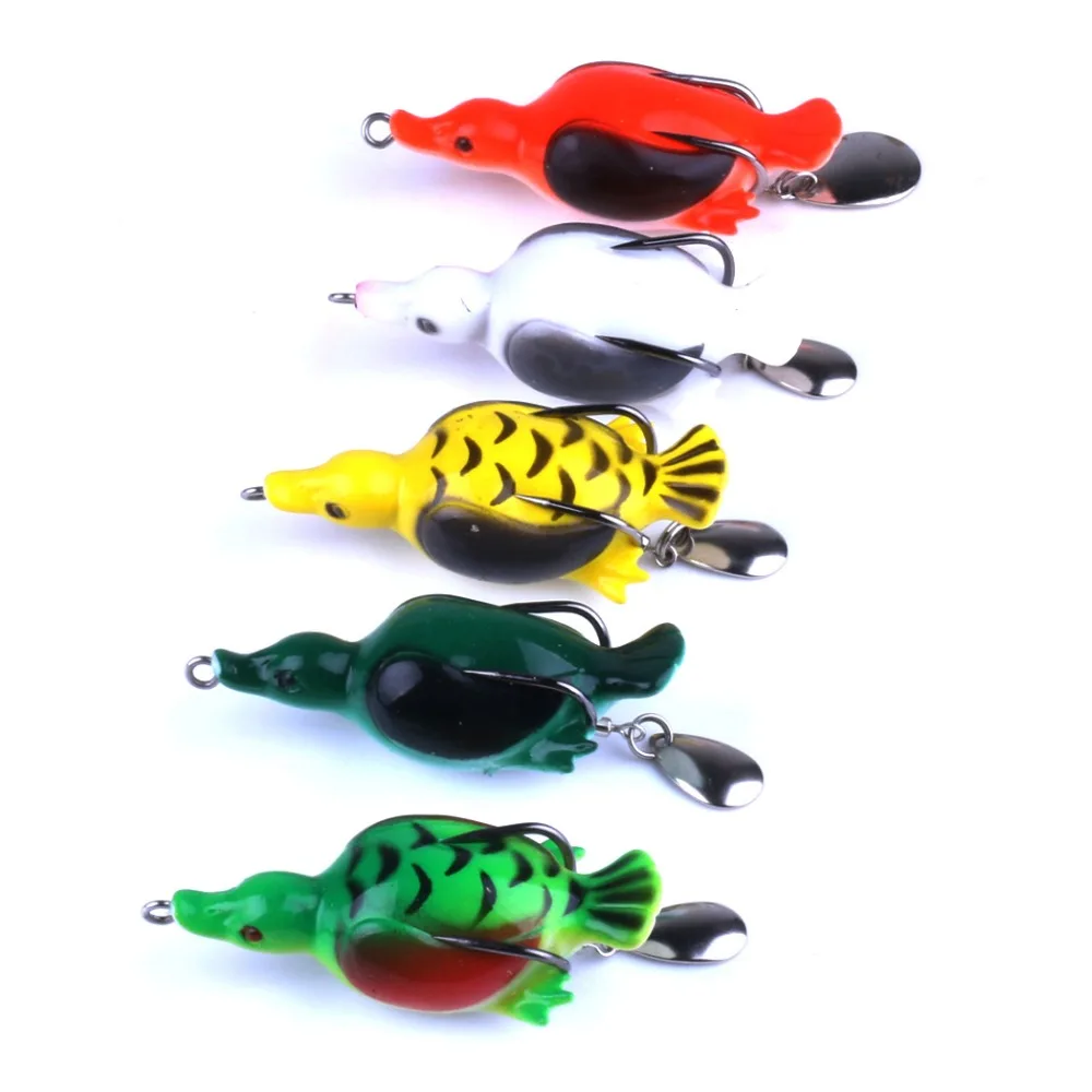 

5PCS/SET Frog Fishing Lure Platypus Simulation Lure Fishing Winter Ice Fishing Soft Baits Spoon Spinning Fishing Tackle Kit