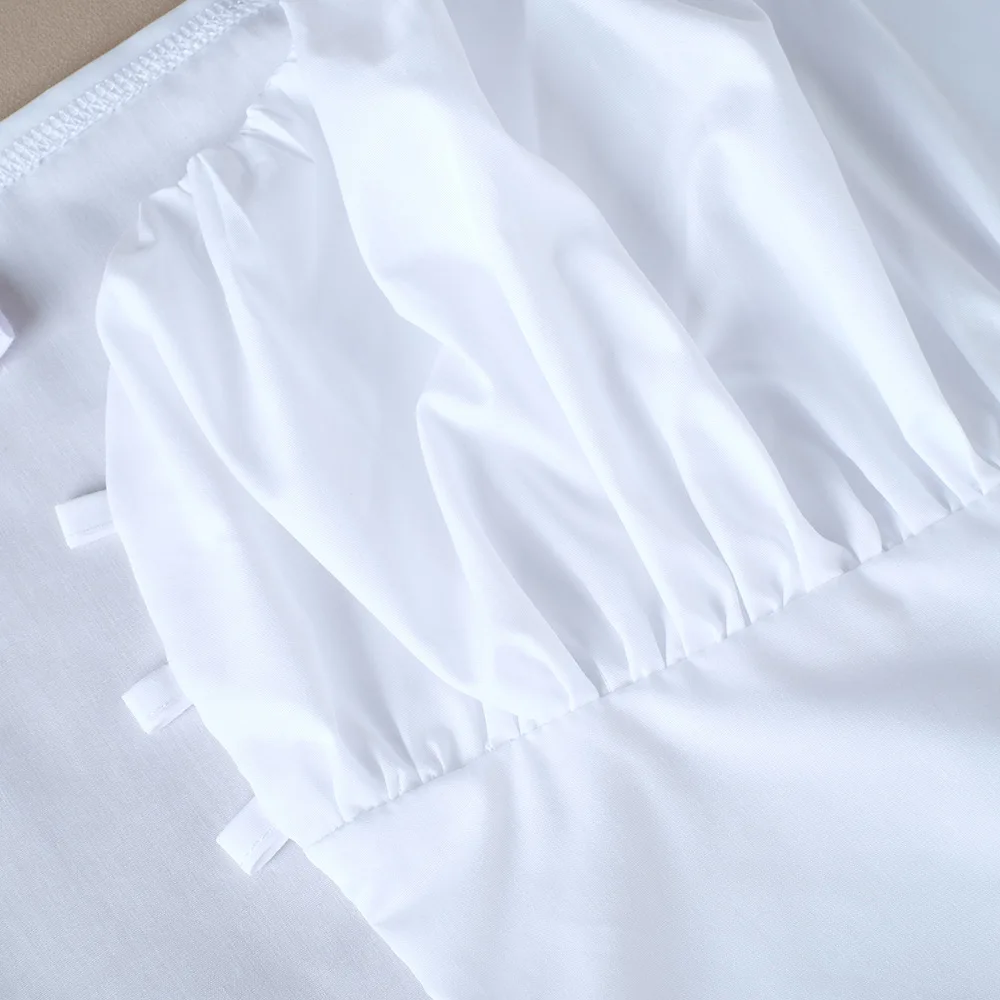 Сексуальный укороченный топ с рукавами-фонариками, женская блузка-туника на шнуровке, женская белая блузка с длинным рукавом, короткая сорочка с квадратным воротником