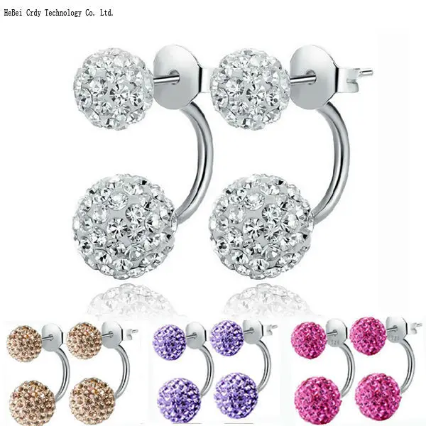 Free Shipping 19 Color Double Side Earring Fashion Jewelry Shamballa Earrings Crystal Ball Women Double Stud