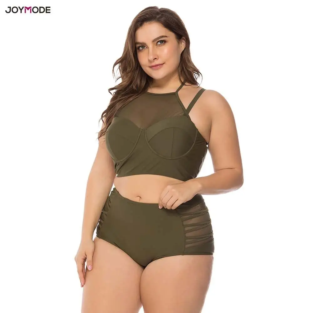 JOYMODE 4XL пляжная одежда большого размера из двух частей Сетчатое бикини с лямкой на