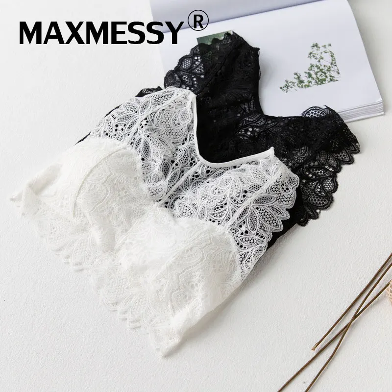 MAXMESSY черный белый цвет Твердые Кружева цветочные Лифчики верхней части пробки