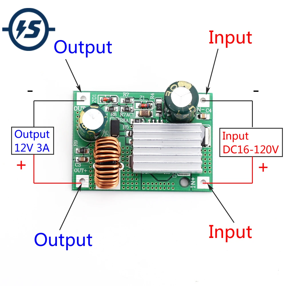 

DC Step Down Module Power Supply Buck Converter Non-isolated Stabilizer 24V 36V 48V 72V 84V 120V to 12V 3A