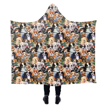 

EHOMEBUY Hooded Blanket 3D Animal Pet Dog Hooded Blanket Home Wearable 3D Printing Portable Blanket For kid Adult Soft Warm