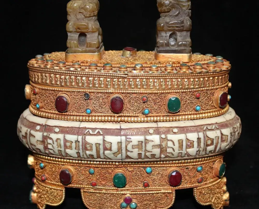 

Noblest Copper Gold Gilt Filigree Gem Foo Lion jewel case Jewellery box