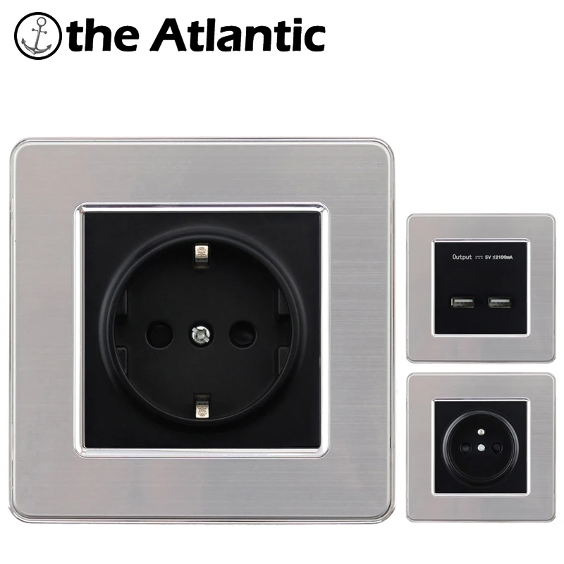 

EU France Standard 16A Wall Socket Power Outlet Enchufe Stainless Steel Brushed Silver Panel Electrical Plug AC 110~250V Outlet