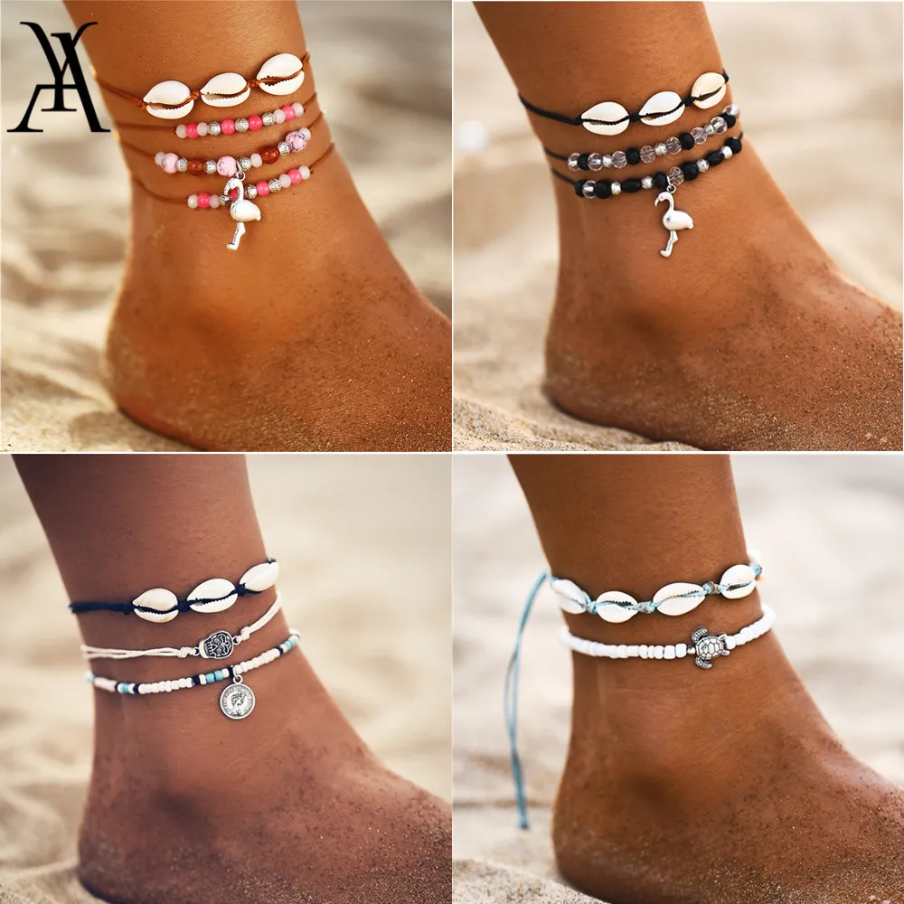 

Boho Ocean Beach Sea Shell Cowrie Ankle Bracelet Multi Layer Beads Adjustable String Macrame Mussel Seashell Anklets for Women