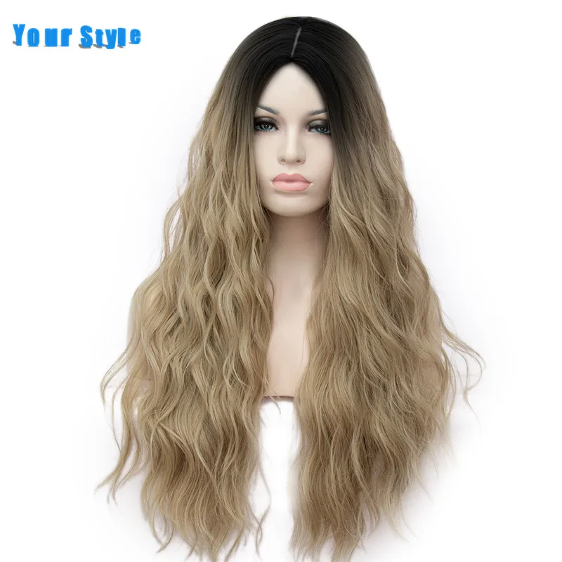 

Your Style 9 Colors Long Ombre Wig Afro Water Wave Wigs Cosplay Brown Grey Synthetic Fiber Hair Wigs for Women