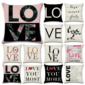 

Love Pattern Printed Pillowcase Cotton Linen Cushion Covers Car Sofa Home Decor Capa De Almofadas Valentine Day Gift Wholesale