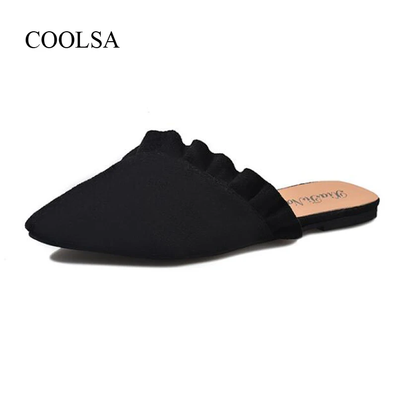 

COOLSA Female Flat Mule Purfle Slippers Women's New Solid Toe Covered Half Slippers Indoor Home Non-slip Slides Wholesale Hot