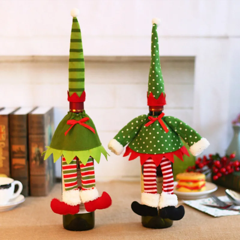 

Christmas Wine Cover Christmas Decorations for Home Table Decor Navidad Cartoon Pattern Cristmas Tree Decoration Xmas Party