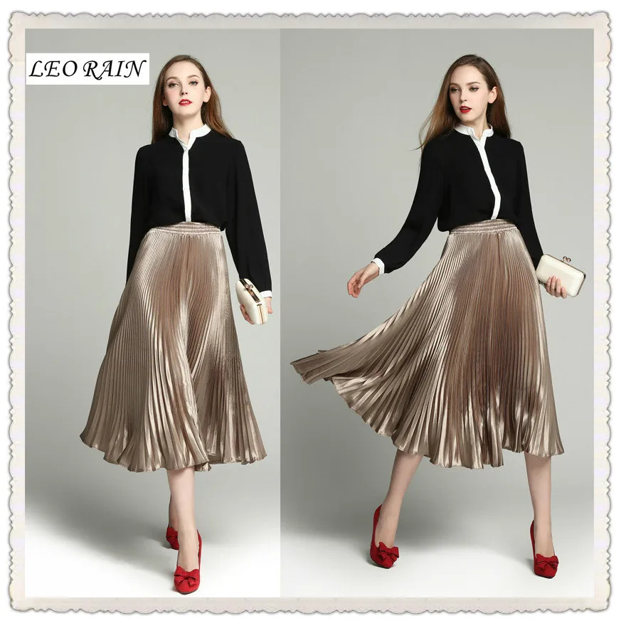 2017 Spring And Summer New Women S Fashion Elegant High End Silk Long Pleated Skirt
